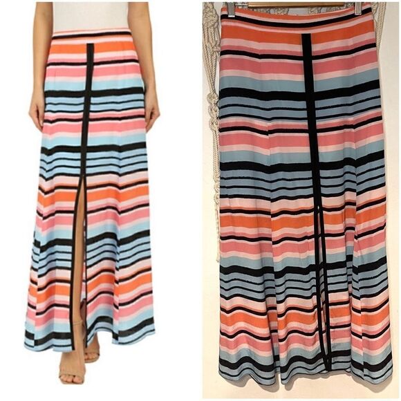 Nanette Lepore Maxi Skirt SZ 4 Bright Silk Stripes Summer Capsule Wardrobe - Picture 1 of 10
